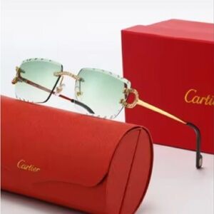 BRAND NEW Cartier Gold Frame Sunglasses with Green Lenses WITH RECEIPT